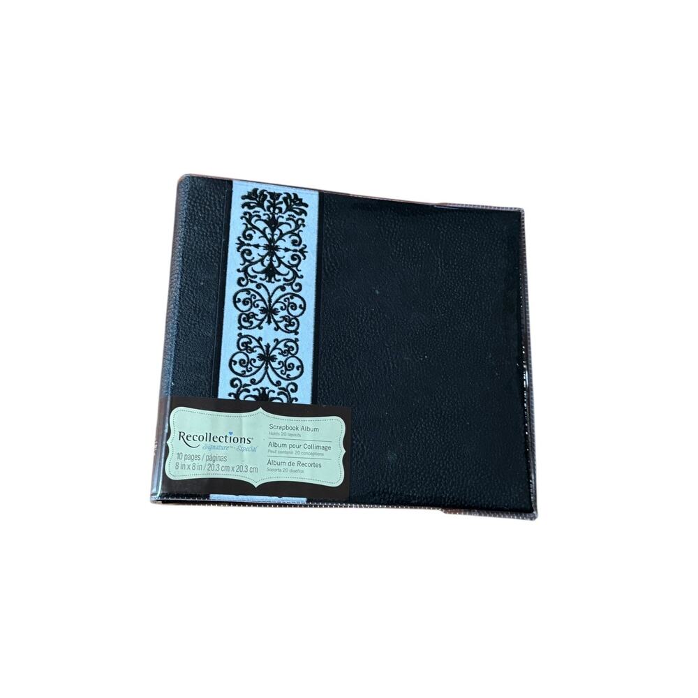 Recollections Signature‎ 8x8 Scrapbook Album Black Damask Front 10 Pages New